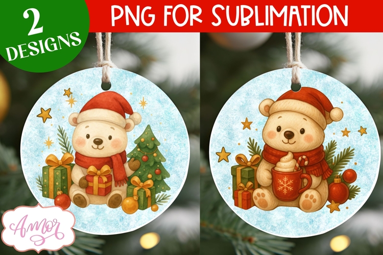 Christmas ornament PNG sublimation, Polar bear ornament png