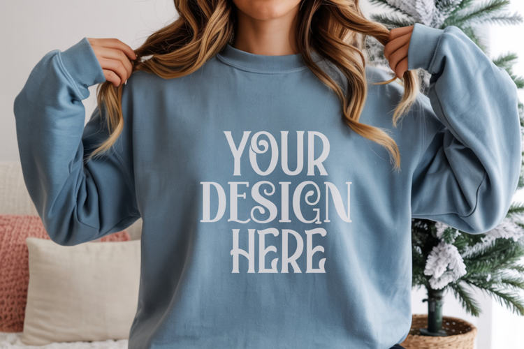 Christmas Gildan 18000 Light Blue Crewneck Sweatshirt Mockup
