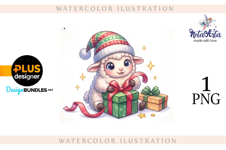 Christmas Sheep in Watercolor Style