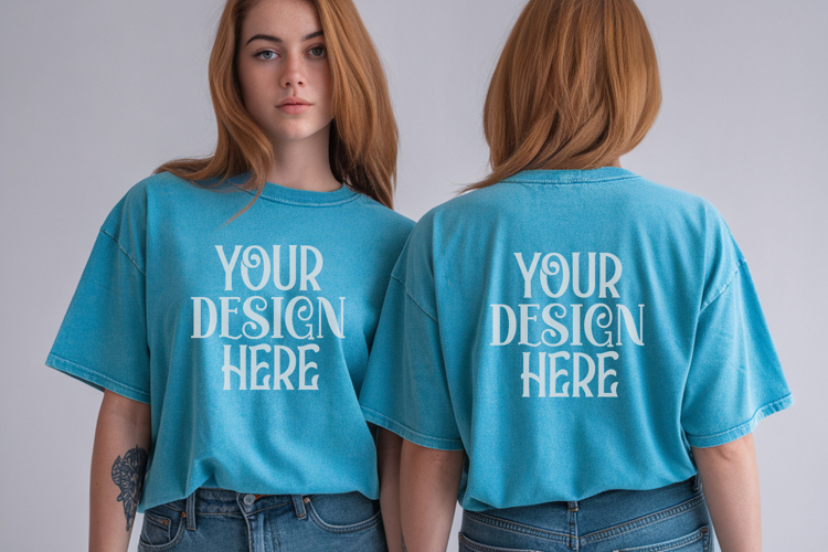 Lagoon Blue Comfort Colors 1717 Front & back T shirt Mockup