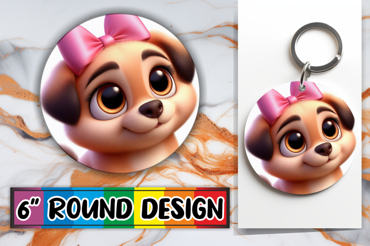 Cozy Keychain Round Design PNG, 3D Dog
