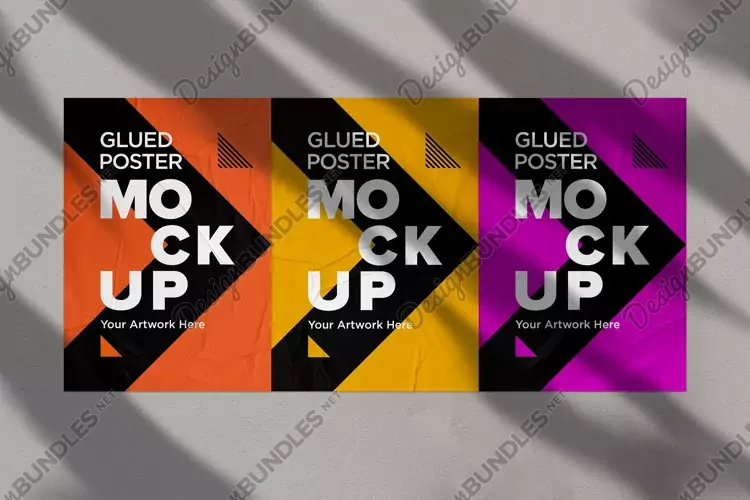 Glued and Crumpled Poster Mockup with Shadow Overlay