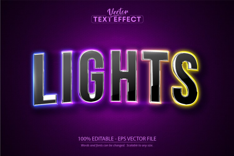 Lights text effect, editable neon text style