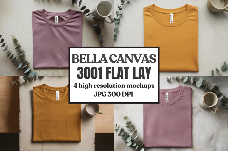 Folded Bella Canvas 3001 Flat Lay T-Shirt mockup
