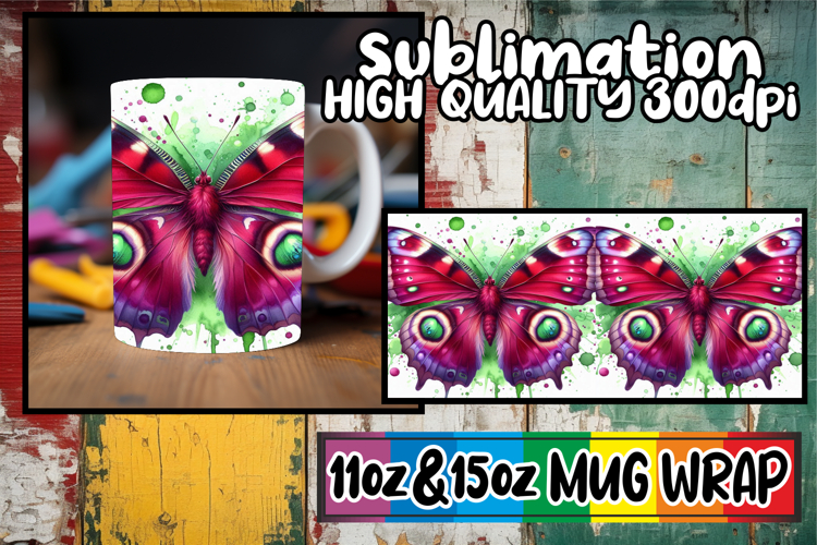 Breathtaking style sublimation 11oz 15oz mug wrap, Butterfly