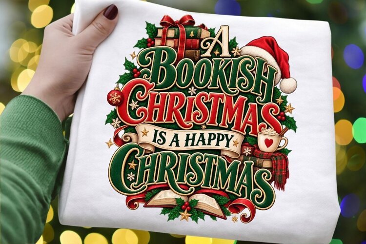 A Bookish Christmas Is a Happy Christmas PNG, Christmas Book example image 1