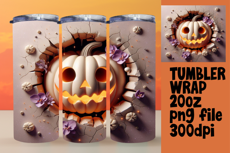 CHARMING 20oz PNG Tumbler Wrap , 3D Pumpkin