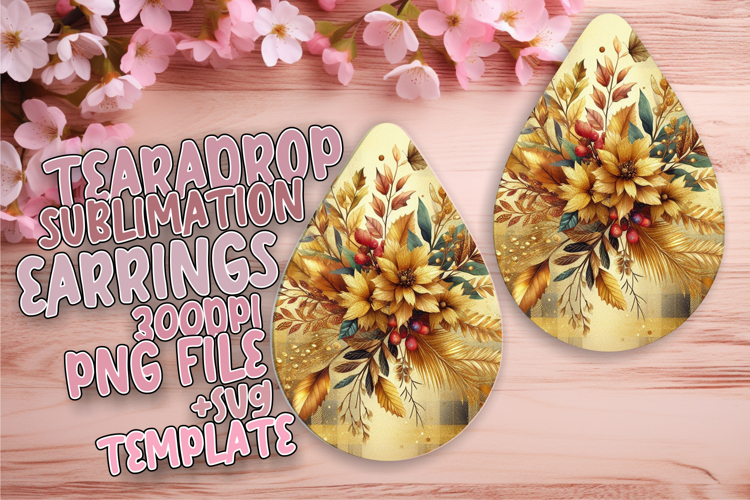 Whimsical Teardrop Earrings Artwork PNG , Autumn Flower