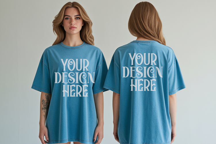 Lagoon Blue Comfort Colors 1717 Front & back T shirt Mockup