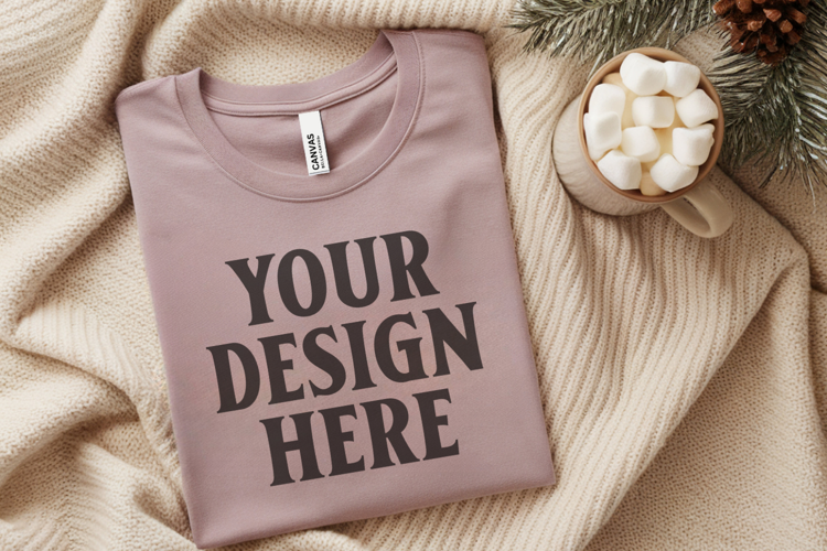 Christmas Bella Canvas 3001 Heather Dust Folded Tshirt Mocku