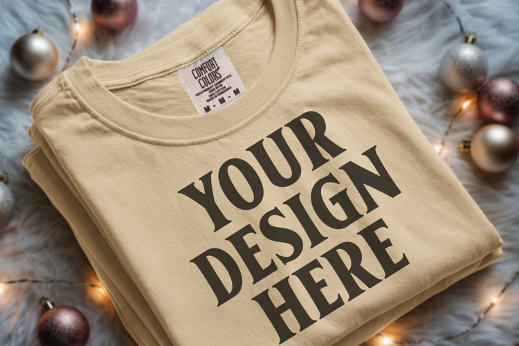 Ivory Comfort Colors 1717 Christmas Folded T-Shirt Mockup