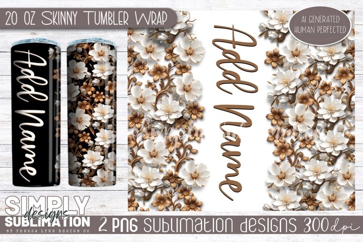 3D Seamless Sublimation Skinny Tumbler Wrap| 20oz | Png example image 1