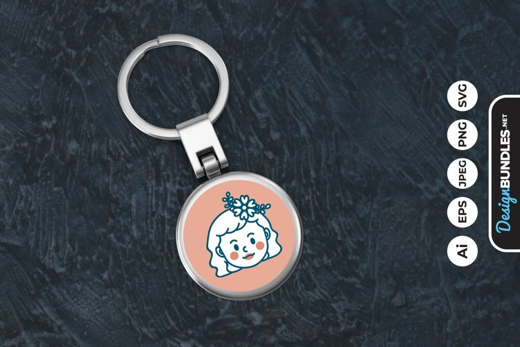 Floral Girl Face Keychain example image 1