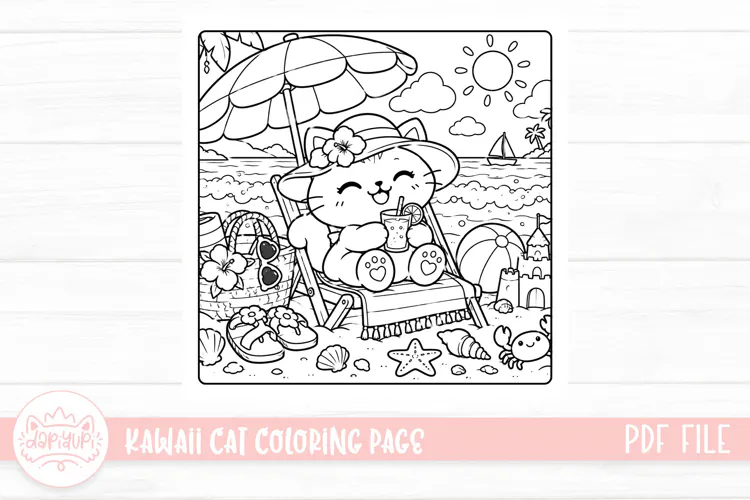 Cute Kawaii Cat Coloring Book