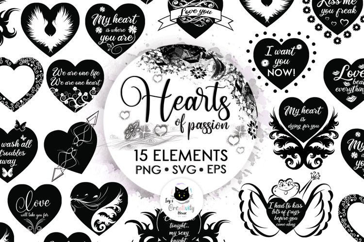 Black Valentine Hearts SVG Files| Heart Silhouette Clipart example image 1