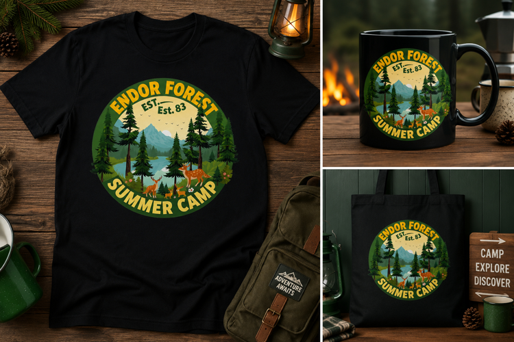 Endor Forest Summer Camp PNG, Nature Camping Design