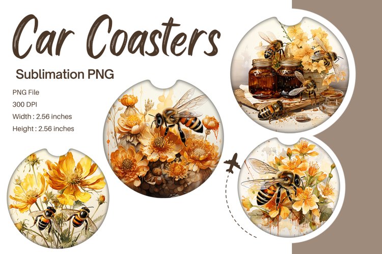 Bee Flower Car Coasters Sublimation Bee Car Accessories_15