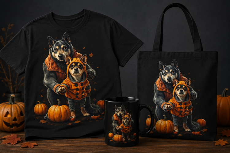 Halloween Dog Dad PNG | Cute Dogs in Pumpkin Costumes