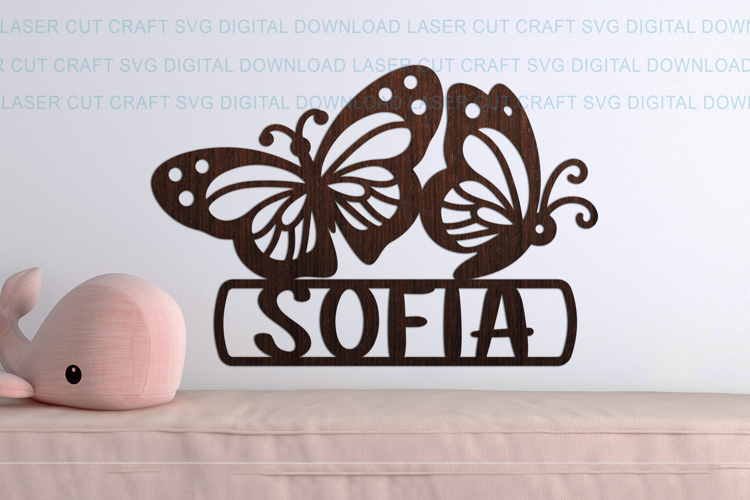 Butterflies Toddler Name Sign SVG laser cut, Cricut file example image 1