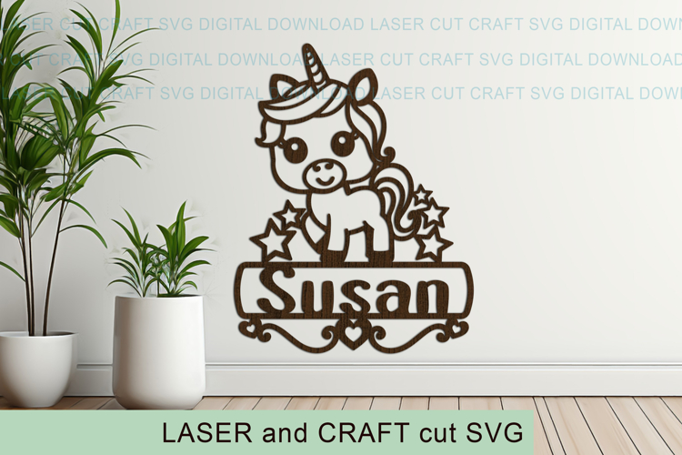 Unicorn Toddler Name Sign SVG laser cut, Cricut example image 1
