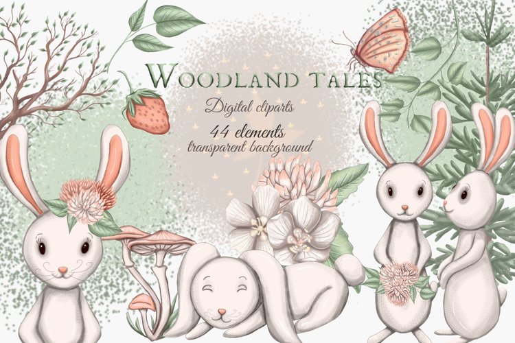 Woodland animals clipart, forest animal clipart, cute bunny example image 1