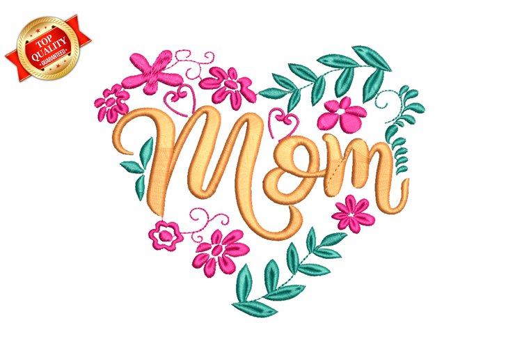 Mom Heart Lettering Machine Embroidery Design example image 1