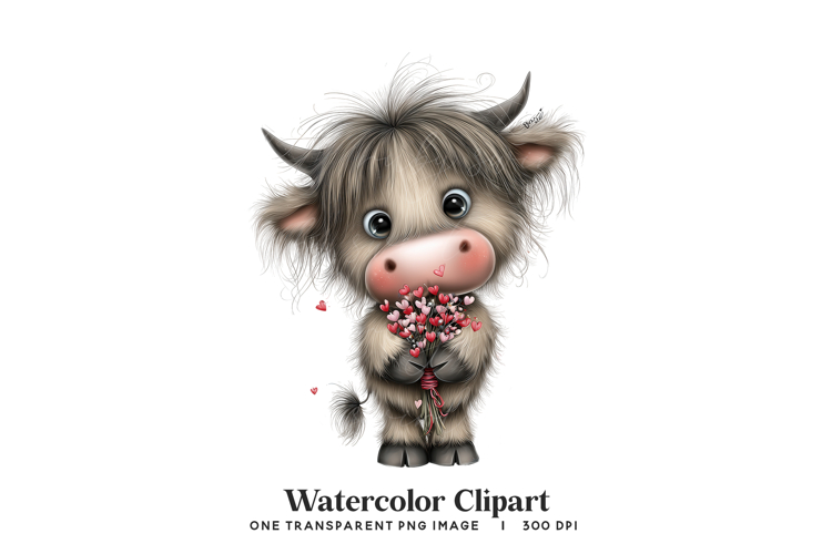 Baby Highland Cow Bouquet Clipart
