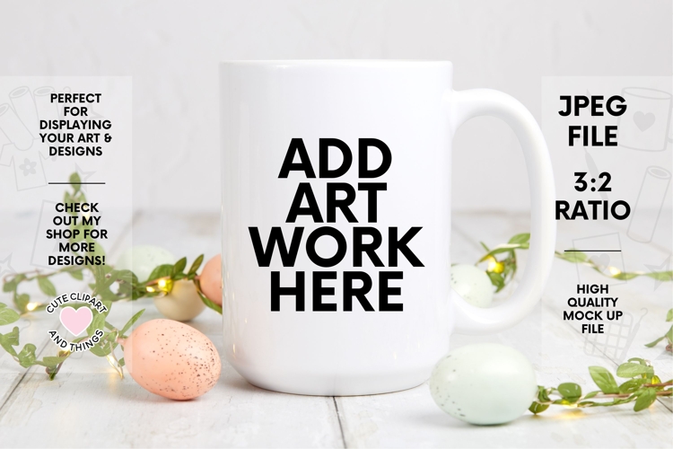 Easter Mug Mock Up | 15oz Mug Mock Up w Pastel Easter Eggs