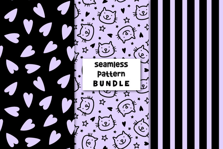 Doodle Cat Pattern, Cat Digital Paper, Seamless Pattern Set