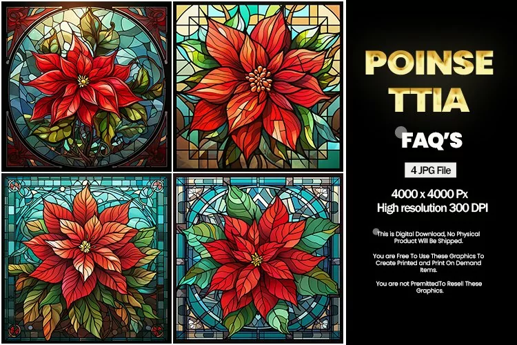 Stained Glass Poinsettia Square Coaster - 04 Variations
