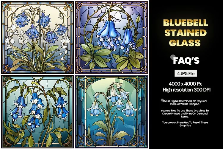 Stained Glass Bluebell Square Coaster - 04 Variations