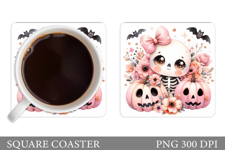 Cute Skeleton Coaster Sublimation. Halloween Coaster Design