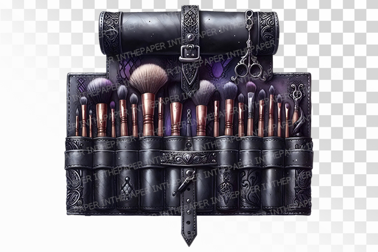 Gothic Makeup Brush Set Ornate Black Purple PNG