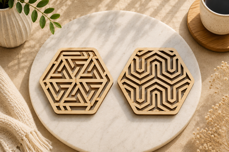 Modern Hexagon Coaster Laser Cut Files