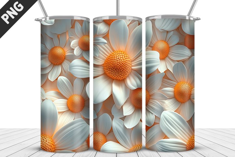 3D Daisy Flowers 20oz Tumbler Wrap | Sublimation Design example image 1