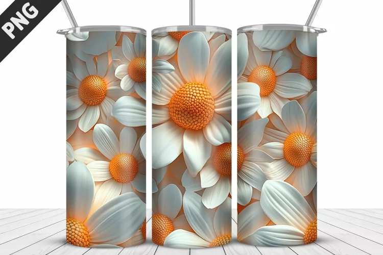 3D Daisy Flowers 20oz Tumbler Wrap | Sublimation Design