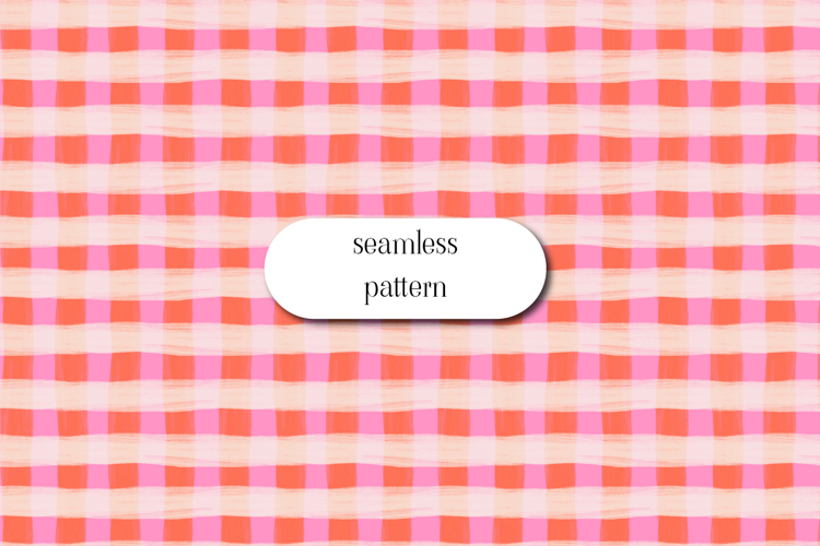 Pink Coral Gingham Seamless Brush Check Pattern