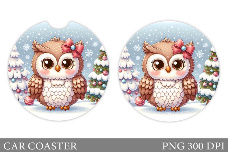 Christmas Owl Car Coaster. Christmas Car Coaster Sublimation example image 1