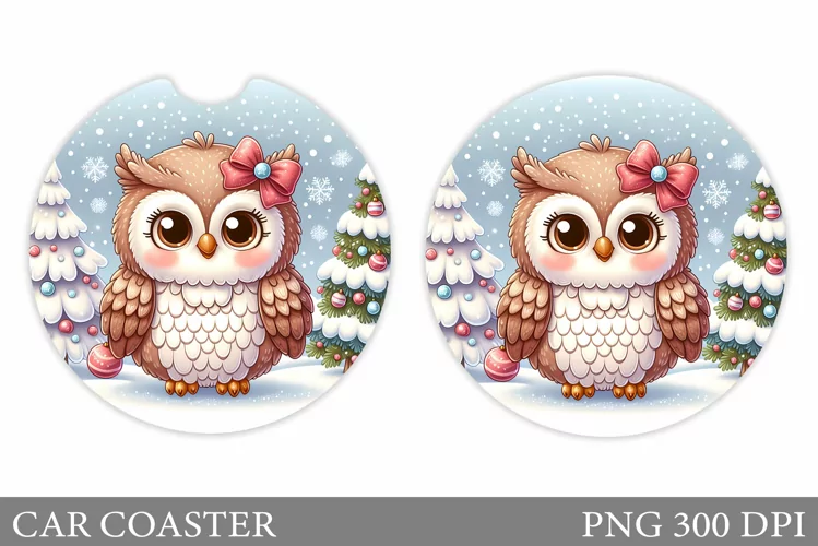 Christmas Owl Car Coaster. Christmas Car Coaster Sublimation