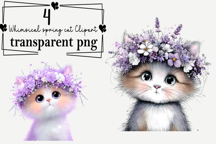 Whimsical spring cat Clipart Watercolor PNG