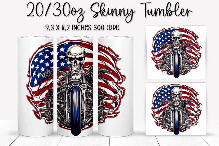 Man Skull Ride An American Flag - Sublimation Tumbler Design