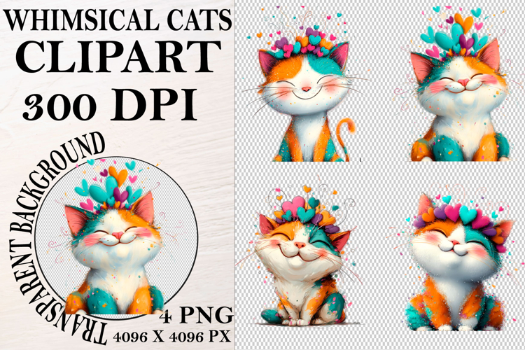 Whimsical Cats Clipart Watercolor png