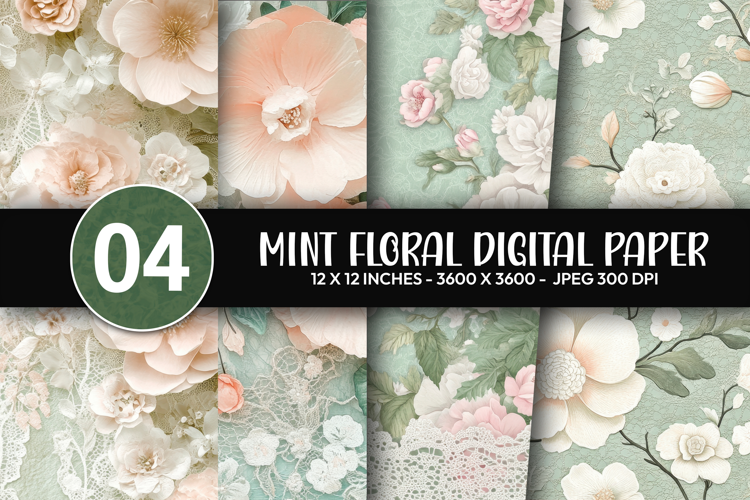 Mint Floral Digital Paper