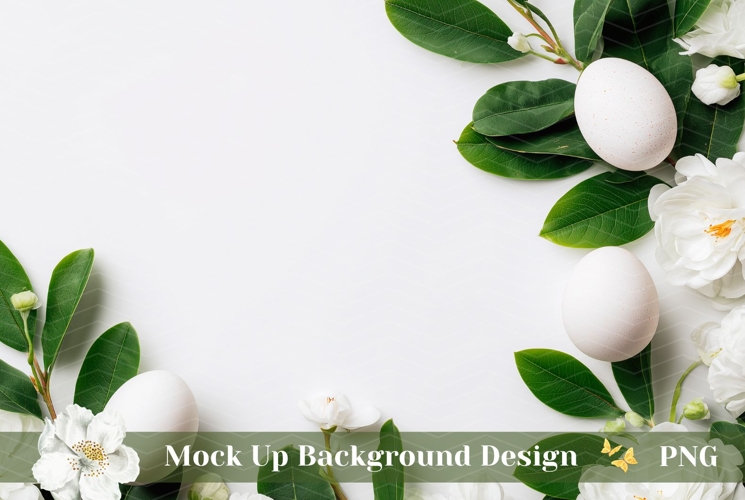 Easter Eggs Background PNG, White Flowers Background Mockup
