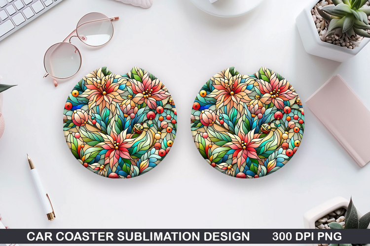 Flowers Car Coaster Sublimation|Christmas Coaster PNG Design