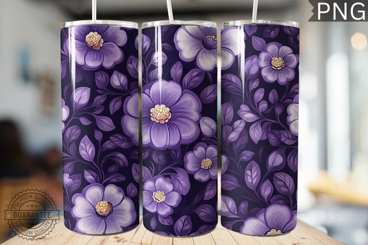 Purple Floral Tumbler Wrap - High Quality 300 Dpi
