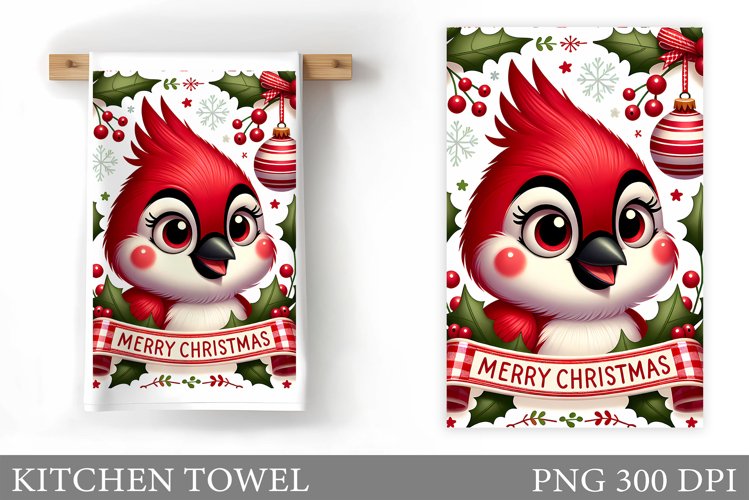Cute Cardinal Kitchen Towel. Christmas Bird Kitchen Towel example image 1