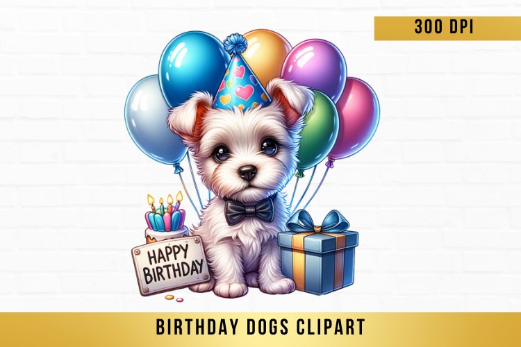 cute Birthday Dogs Clipart, Birthday Dogs sublimation example image 1