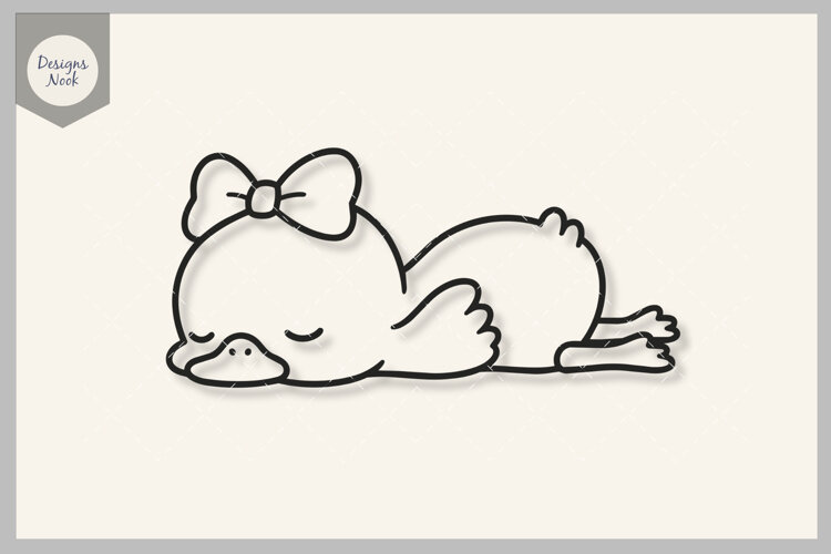 Sleeping Duckling SVG, Sweet Baby Ducky SVG, Duck with Bow example image 1