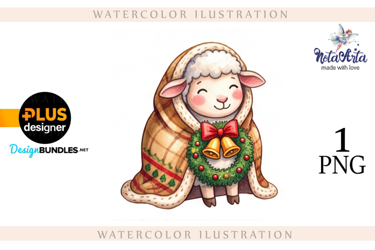 Christmas Sheep in Watercolor Style